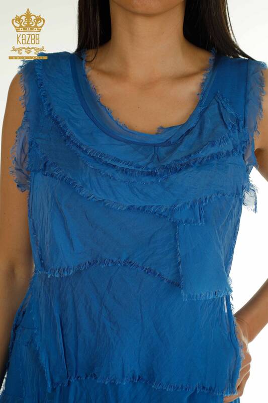 Wholesale Women's Dress Zero Sleeve İndigo - 2404-4444 | D