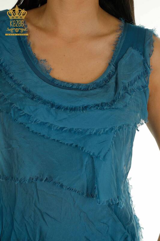 Wholesale Women's Dress Zero Sleeve Turquoise - 2404-4444 | D