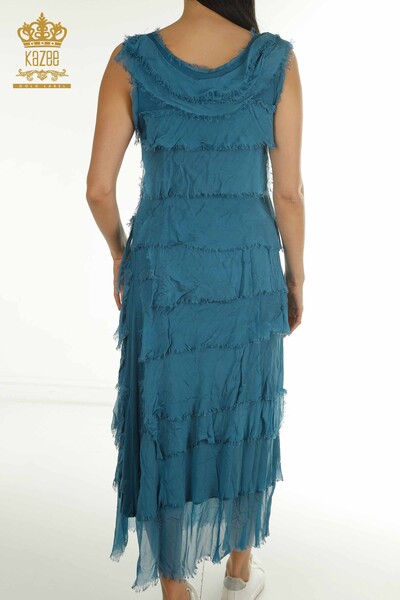 Wholesale Women's Dress Zero Sleeve Turquoise - 2404-4444 | D - Thumbnail