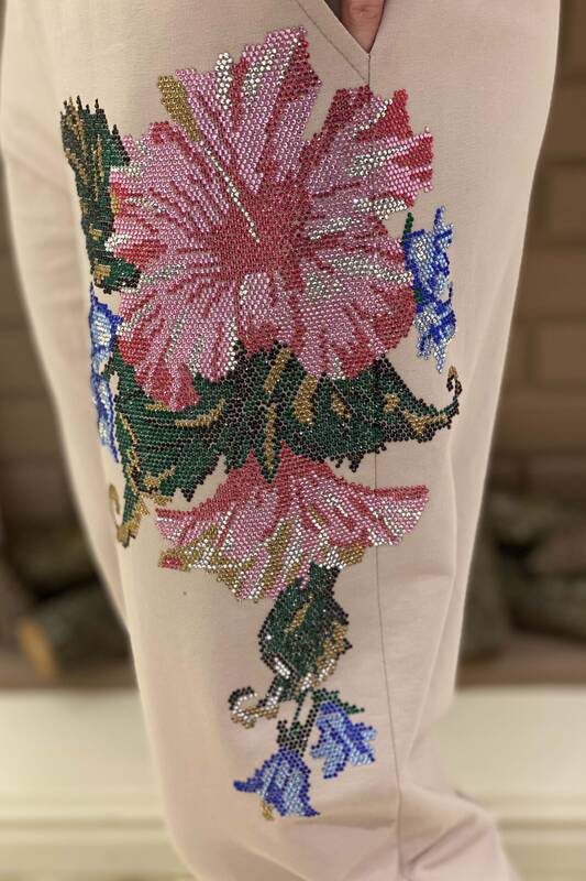 Wholesale Women's Floral Patterned Hoodie Tracksuit Set - 17169 | Kazee
