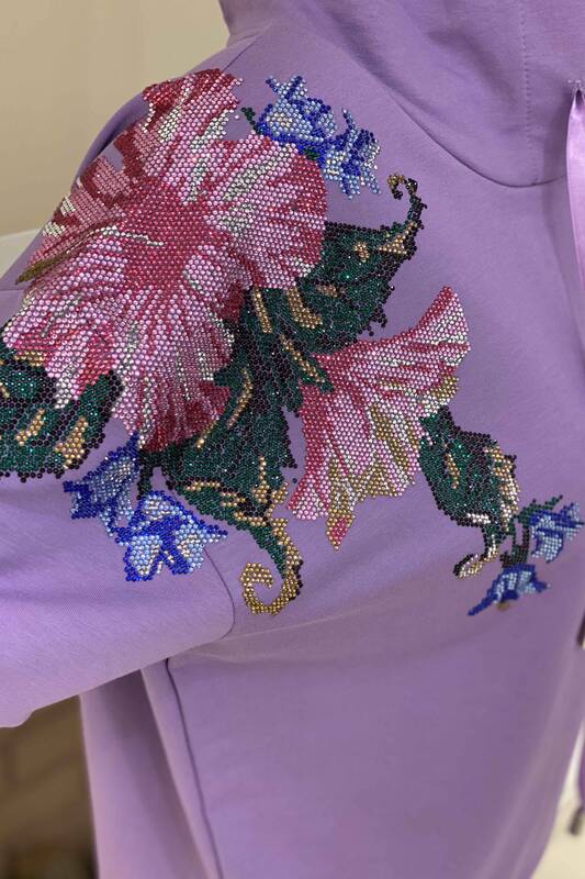 Wholesale Women's Floral Patterned Hoodie Tracksuit Set - 17169 | Kazee
