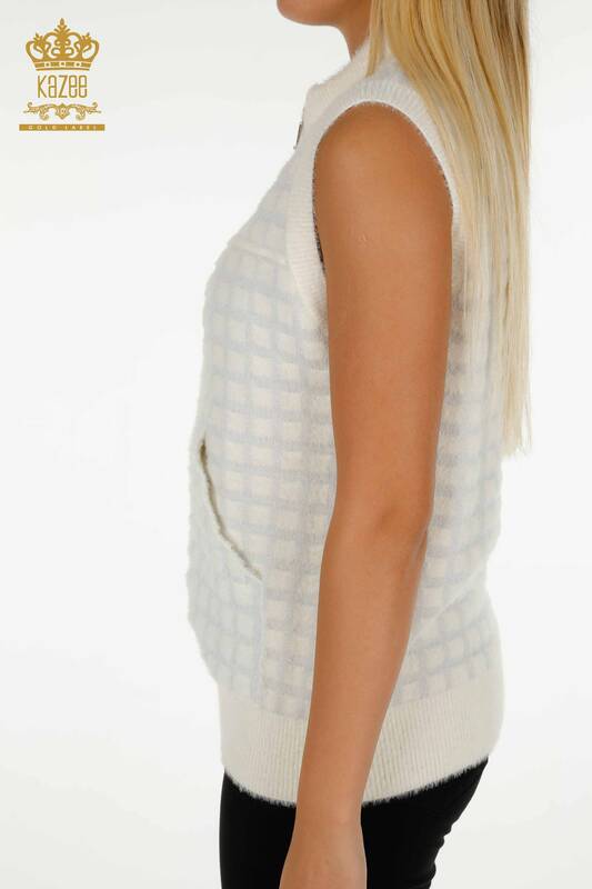 Wholesale Women's Cardigan Sleeveless Angora Ecru - 30212 | KAZEE