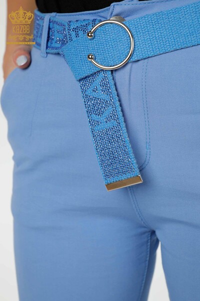 Wholesale Women's Jeans With Belt Pocket Blue - 3498 | KAZEE - Thumbnail