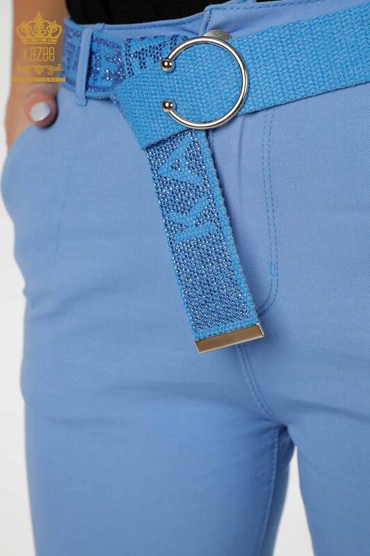 Wholesale Women's Jeans With Belt Pocket Blue - 3498 | KAZEE