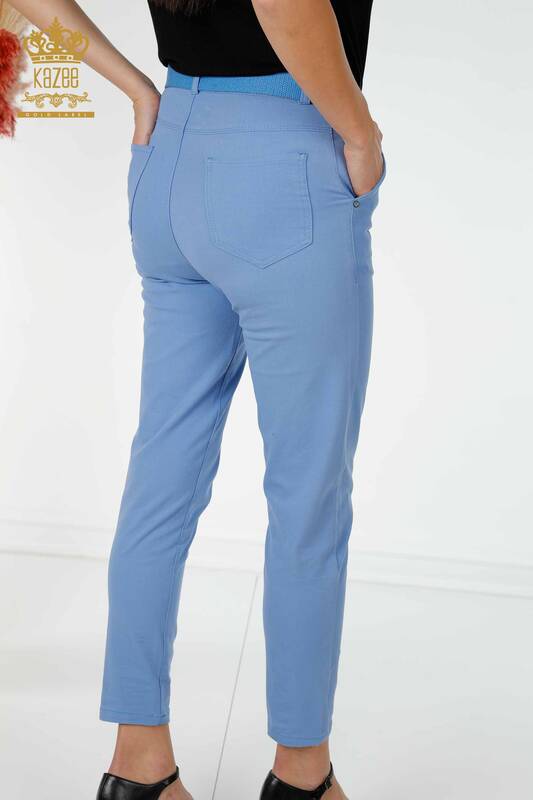 Wholesale Women's Jeans With Belt Pocket Blue - 3498 | KAZEE