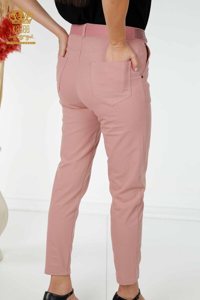 Wholesale Women's Jeans With Belt Pockets Dried Rose - 3498 | KAZEE - Thumbnail