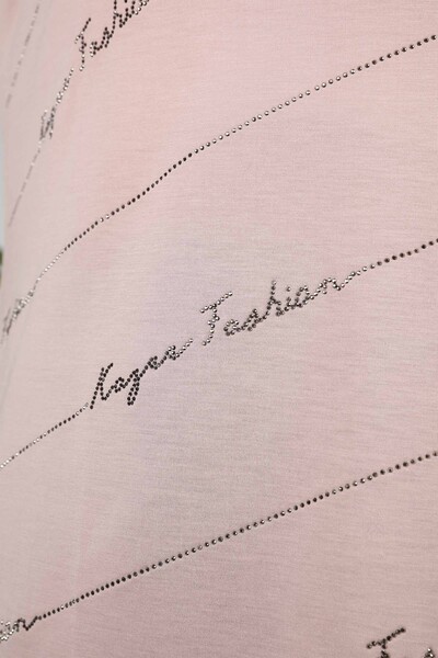 Wholesale Women's Combed Cotton V Neck Kazee Written Striped - 77598 | KAZEE - Thumbnail