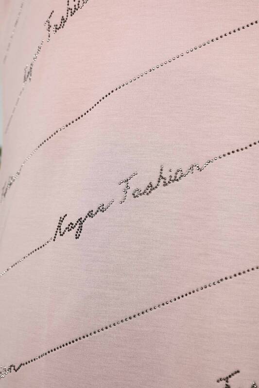 Wholesale Women's Combed Cotton V Neck Kazee Written Striped - 77598 | KAZEE