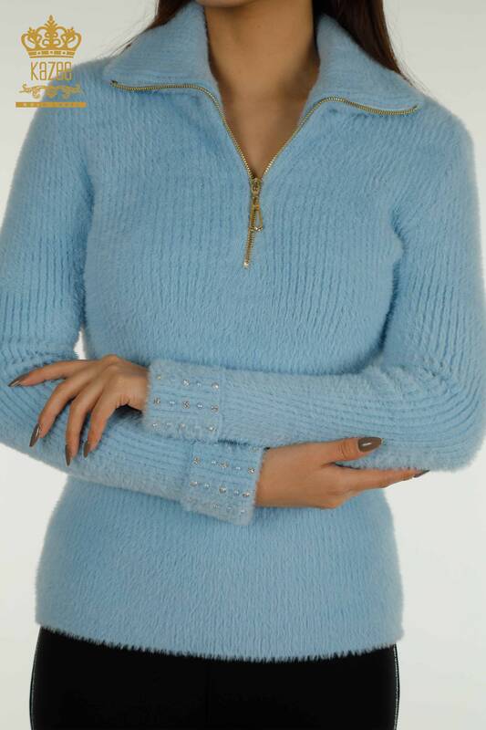 Wholesale Women's Knitwear Angora Stone Beaded Blue - 30769 | KAZEE
