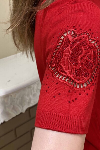 Wholesale Women's Knitwear Standing Collar Stone Embroidered -15631 | Kazee - Thumbnail