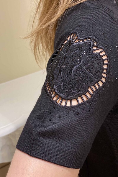 Wholesale Women's Knitwear Standing Collar Stone Embroidered -15631 | Kazee - Thumbnail