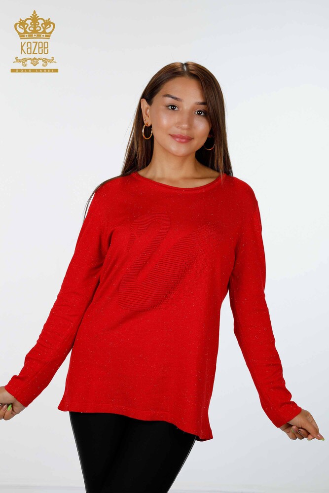 Wholesale Women's Knitwear Swan Patterned Embroidered Glitter Transition - 15847 | KAZEE - 1