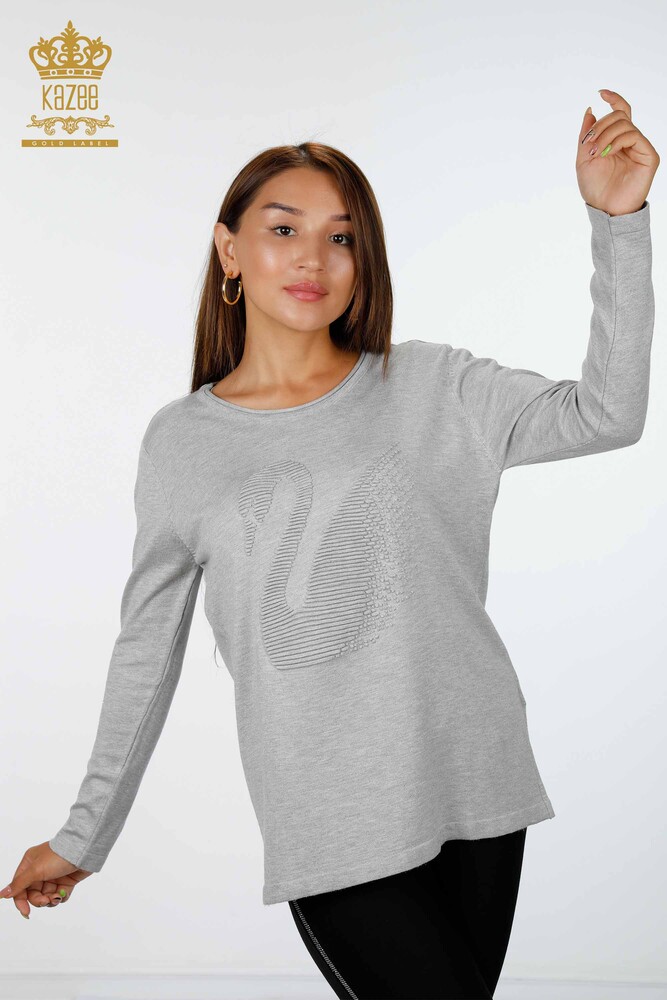 Wholesale Women's Knitwear Swan Patterned Embroidered Glitter Transition - 15847 | KAZEE - 6