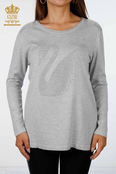 Wholesale Women's Knitwear Swan Patterned Embroidered Glitter Transition - 15847 | KAZEE - 7