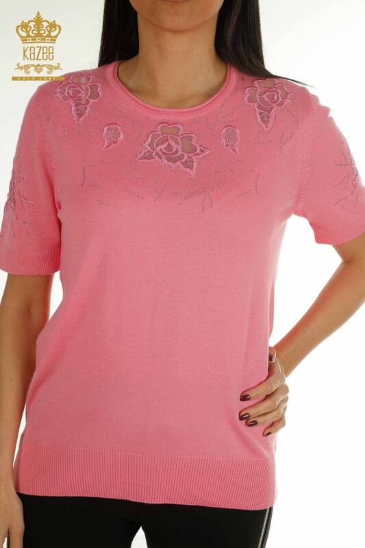 Wholesale Women's Knitwear Sweater American Model Pink - 31036 | KAZEE