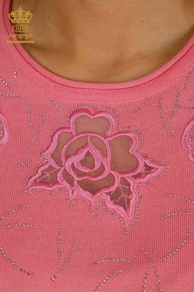 Wholesale Women's Knitwear Sweater American Model Pink - 31036 | KAZEE - Thumbnail