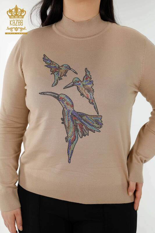 Wholesale Women's Knitwear Sweater Bird Pattern Mink - 16459 | KAZEE