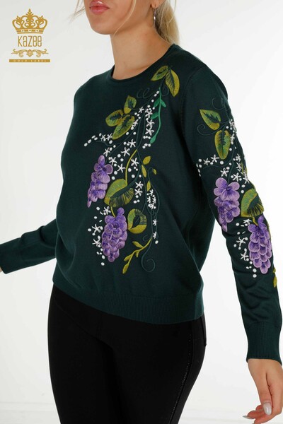 Wholesale Women's Knitwear Sweater Colorful Flower Embroidered Nephti - 16934 | KAZEE - Thumbnail