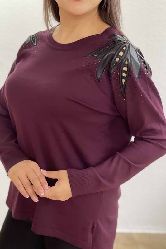 Wholesale Women's Knitwear Sweater With Embroidered Stones Detailed Sleeves - 16575 | KAZEE
