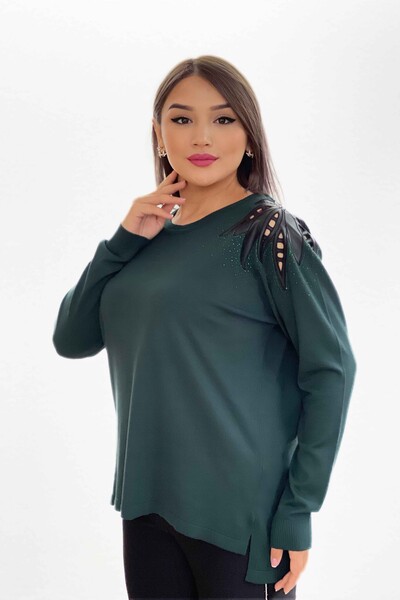 Wholesale Women's Knitwear Sweater With Embroidered Stones Detailed Sleeves - 16575 | KAZEE - Thumbnail