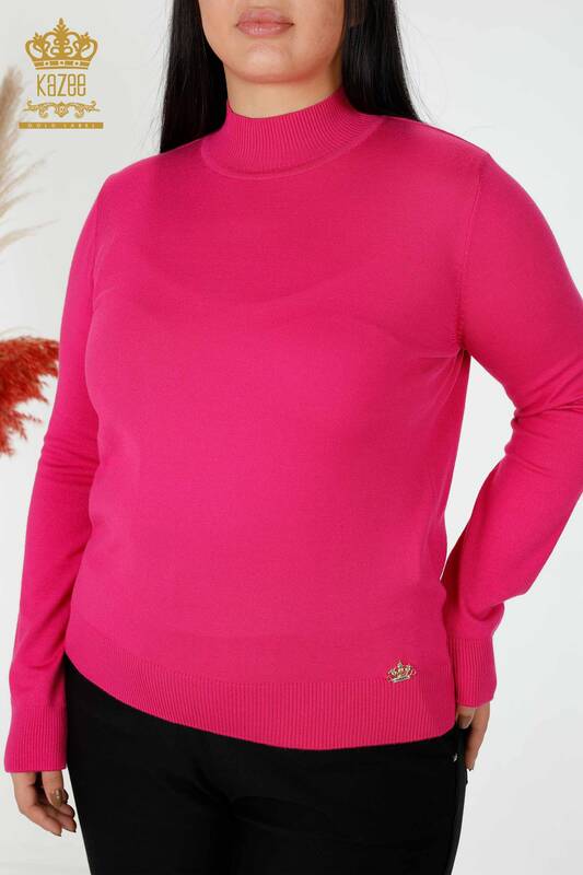Wholesale Women's Knitwear Sweater High Collar Basic Fuchsia - 16663 | KAZEE