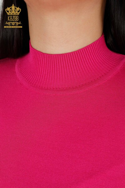 Wholesale Women's Knitwear Sweater High Collar Basic Fuchsia - 16663 | KAZEE - Thumbnail