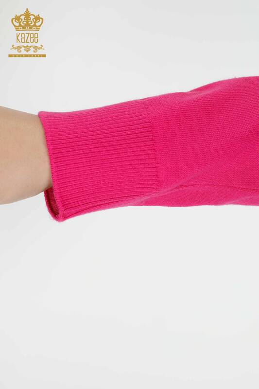 Wholesale Women's Knitwear Sweater High Collar Basic Fuchsia - 16663 | KAZEE