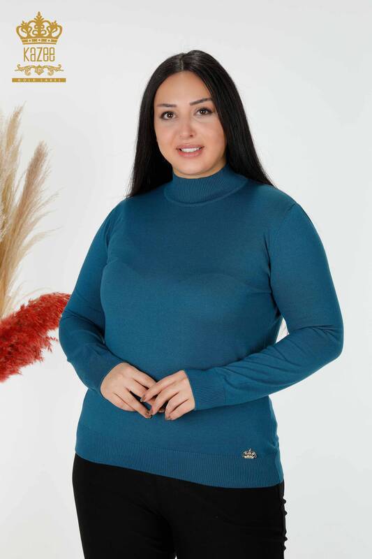 Wholesale Women's Knitwear Sweater High Collar Basic Petrol - 16663 | KAZEE