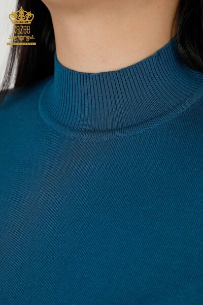 Wholesale Women's Knitwear Sweater High Collar Basic Petrol - 16663 | KAZEE - Thumbnail