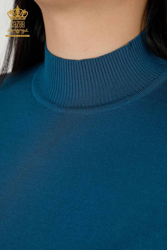 Wholesale Women's Knitwear Sweater High Collar Basic Petrol - 16663 | KAZEE