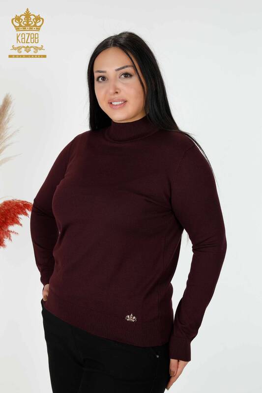 Wholesale Women's Knitwear Sweater High Collar Basic Plum - 16663 | KAZEE