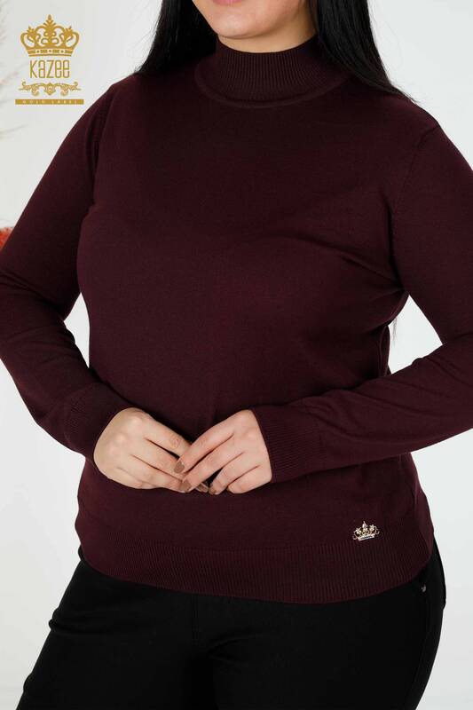 Wholesale Women's Knitwear Sweater High Collar Basic Plum - 16663 | KAZEE