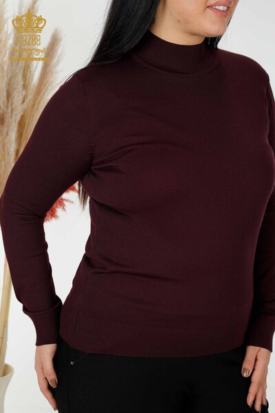 Wholesale Women's Knitwear Sweater High Collar Basic Plum - 16663 | KAZEE - Thumbnail