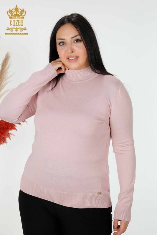 Wholesale Women's Knitwear Sweater High Collar Basic Powder - 16663 | KAZEE