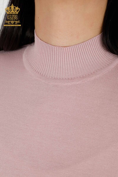 Wholesale Women's Knitwear Sweater High Collar Basic Powder - 16663 | KAZEE - Thumbnail