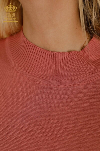 Wholesale Women's Knitwear Sweater - Standing Collar - Basic - Dried Rose - 16663 | KAZEE - Thumbnail