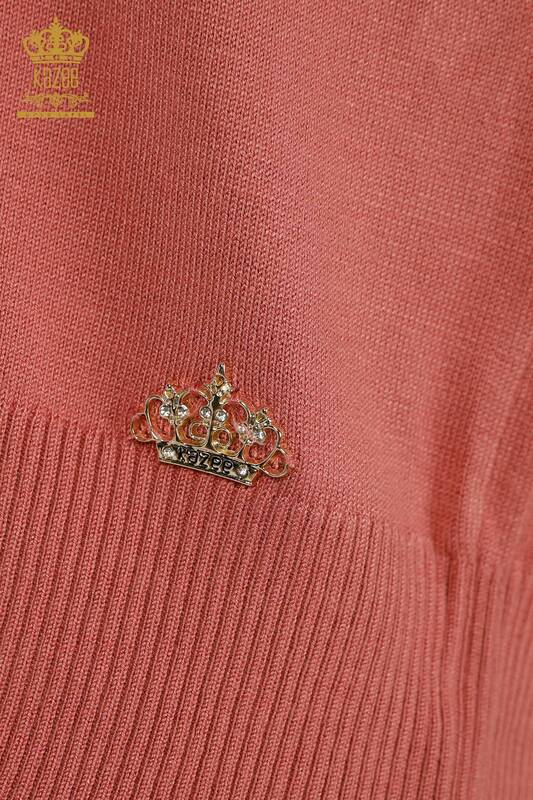 Wholesale Women's Knitwear Sweater - Standing Collar - Basic - Dried Rose - 16663 | KAZEE
