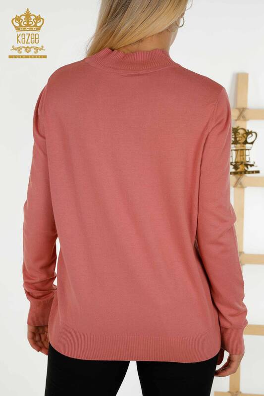 Wholesale Women's Knitwear Sweater - Standing Collar - Basic - Dried Rose - 16663 | KAZEE