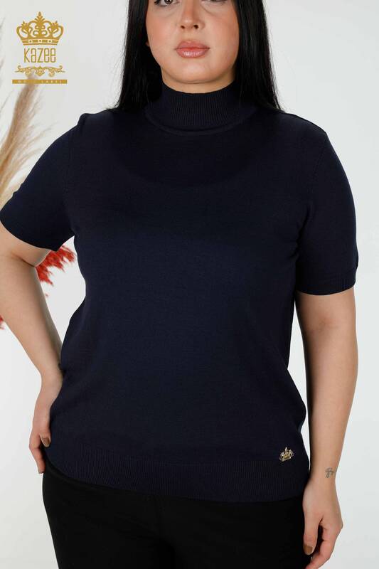 Wholesale Women's Knitwear Sweater High Collar Viscose Navy - 16168 | KAZEE