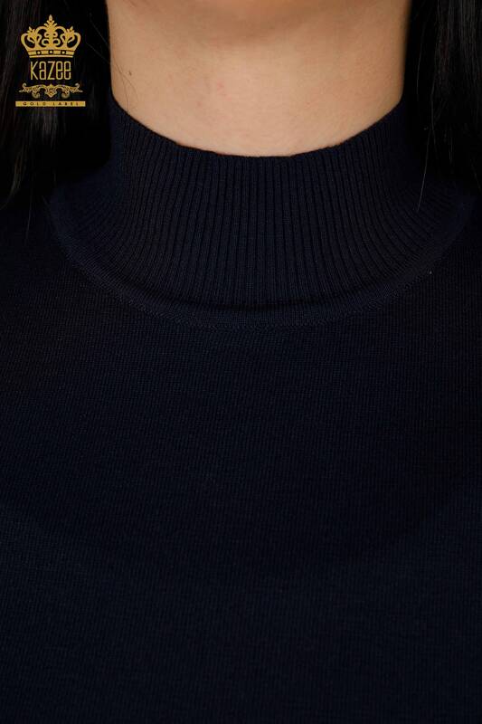 Wholesale Women's Knitwear Sweater High Collar Viscose Navy - 16168 | KAZEE