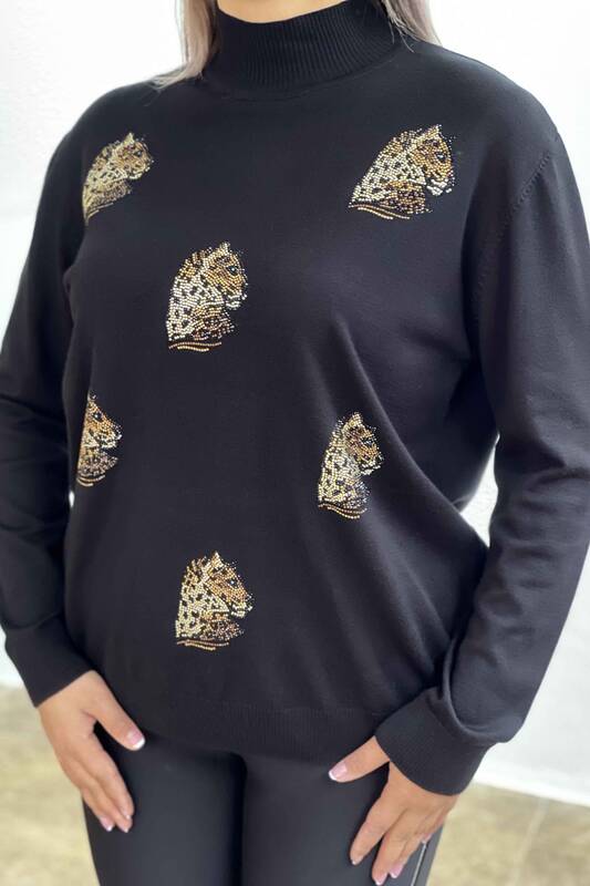 Wholesale Women's Knitwear Sweater Leopard Pattern Embroidered - 16584 | KAZEE