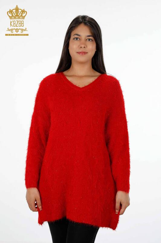 Wholesale Women's Knitwear Sweater Long V Neck Hair Knitted Basic - 19094 | KAZEE