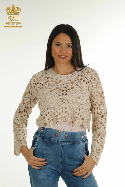 Wholesale Women's Knitwear Sweater Patterned Beige - 2404-5555-1 | D - Thumbnail