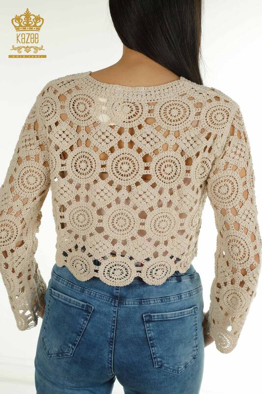 Wholesale Women's Knitwear Sweater Patterned Beige - 2404-5555-1 | D