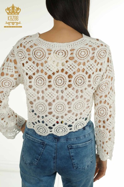 Wholesale Women's Knitwear Sweater Patterned Ecru - 2404-5555-1 | D - Thumbnail