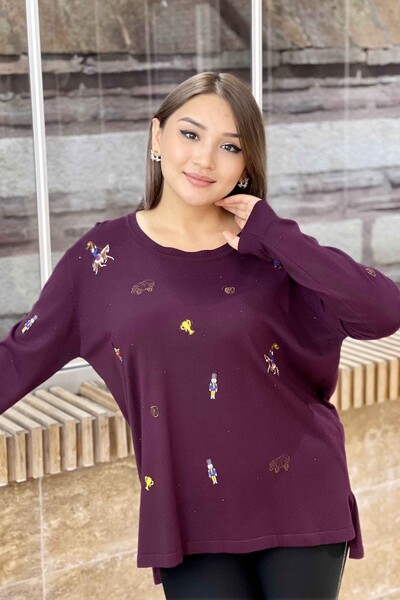 Wholesale Women's Knitwear Sweater Patterned Embroidery and Stonework - 16263 | KAZEE - Thumbnail