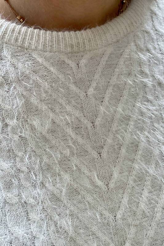 Wholesale Women's Knitwear Sweater Self Patterned Angora - 19069 | KAZEE