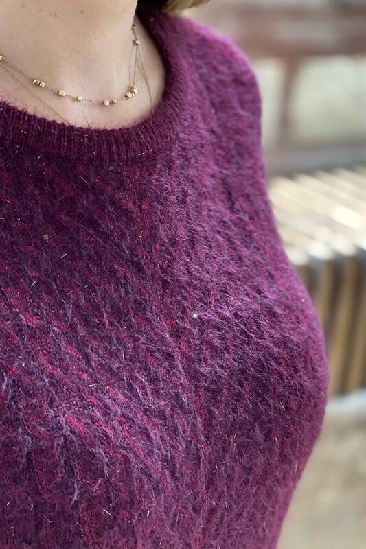 Wholesale Women's Knitwear Sweater Self Patterned Angora - 19069 | KAZEE