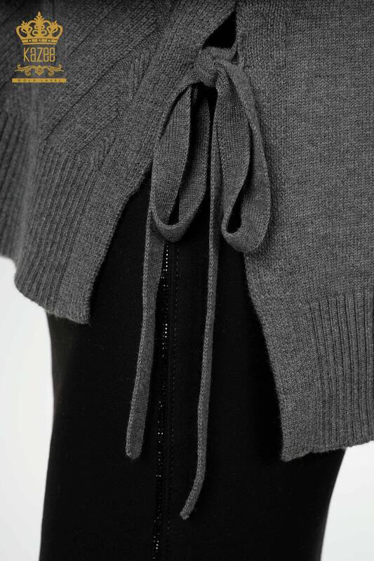 Wholesale Women's Knitwear Sweater Side Tie Patterned Anthracite - 30000 | KAZEE