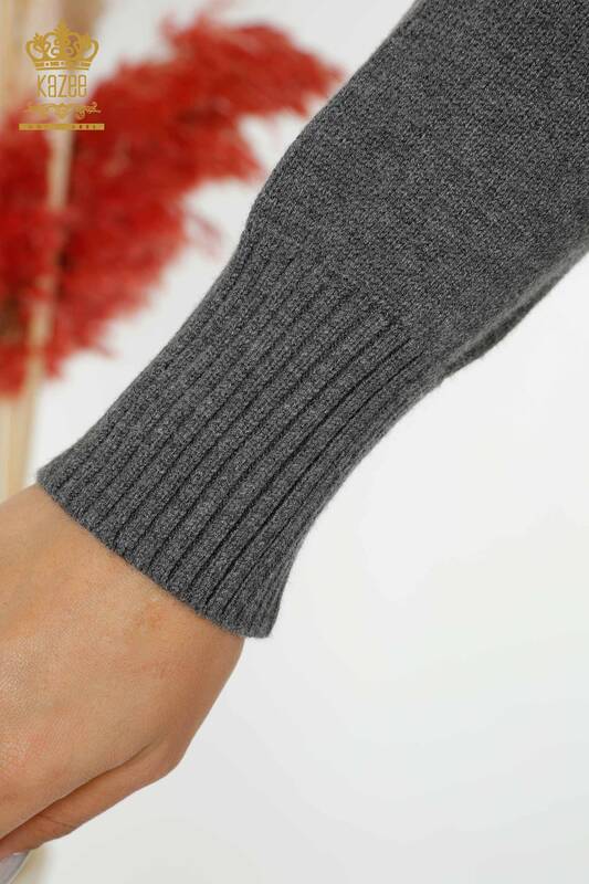Wholesale Women's Knitwear Sweater Side Tie Patterned Anthracite - 30000 | KAZEE